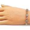 Oro Laminado Fancy Bracelet, Gold Filled Style Puff Mariner and Miami Cuban Design, with White Cubic Zirconia, Polished, Golden Finish, 03.283.0470.08
