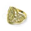 Oro Laminado Elegant Ring, Gold Filled Style Guadalupe and Flower Design, Polished, Golden Finish, 01.380.0024.08