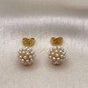 Oro Laminado Stud Earring, Gold Filled Style Ball Design, with Ivory Pearl, Polished, Golden Finish, 02.379.0030