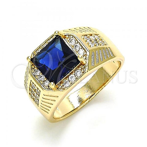 Oro Laminado Mens Ring, Gold Filled Style with Sapphire Blue Cubic Zirconia and White Micro Pave, Polished, Golden Finish, 01.266.0046.3.11