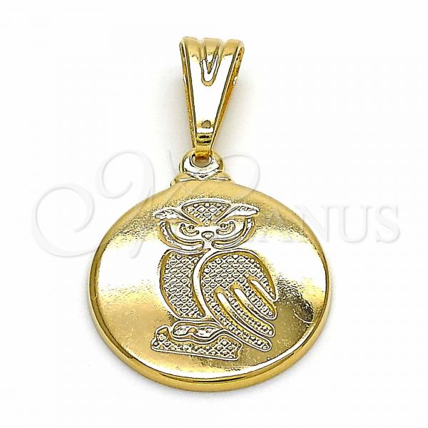 Oro Laminado Fancy Pendant, Gold Filled Style Owl Design, Polished, Golden Finish, 05.32.0064