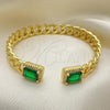 Oro Laminado Individual Bangle, Gold Filled Style Miami Cuban Design, with Green Cubic Zirconia and White Micro Pave, Polished, Golden Finish, 07.341.0035
