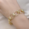 Oro Laminado Fancy Bracelet, Gold Filled Style Rolo Design, Diamond Cutting Finish, Golden Finish, 03.331.0243.08