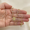 Oro Laminado Thin Rosary, Gold Filled Style Jesus and Crucifix Design, with White Crystal, Polished, Tricolor, 09.253.0049.22