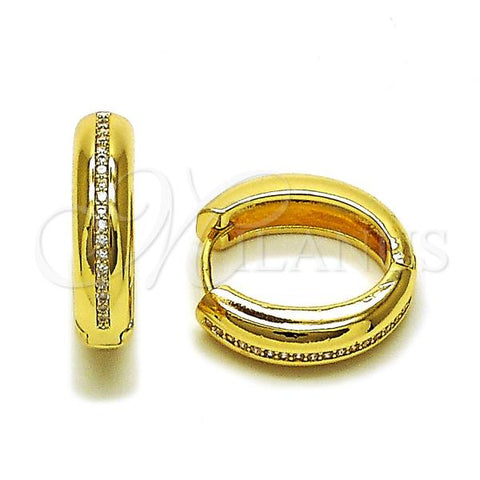 Oro Laminado Huggie Hoop, Gold Filled Style with White Micro Pave, Polished, Golden Finish, 02.283.0277.20