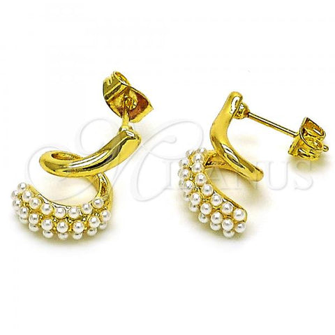 Oro Laminado Stud Earring, Gold Filled Style Snake Design, with Ivory Pearl, Polished, Golden Finish, 02.379.0059