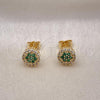 Oro Laminado Stud Earring, Gold Filled Style Flower Design, with Green and White Cubic Zirconia, Polished, Golden Finish, 02.344.0076.2