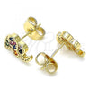 Oro Laminado Stud Earring, Gold Filled Style Elephant Design, with Multicolor Micro Pave, Polished, Golden Finish, 02.210.0402.1