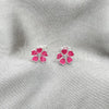 Sterling Silver Stud Earring, Flower Design, Pink Enamel Finish, Silver Finish, 02.406.0012