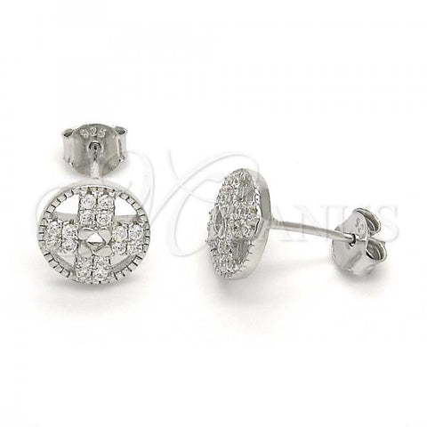 Sterling Silver Stud Earring, with White Cubic Zirconia, Polished, Rhodium Finish, 02.186.0106