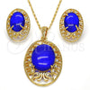 Oro Laminado Earring and Pendant Adult Set, Gold Filled Style with Tanzanite Azavache and White Crystal, Resin Finish, Golden Finish, 10.262.0003.2