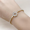 Oro Laminado Fancy Bracelet, Gold Filled Style Flower Design, with White Cubic Zirconia, Polished, Golden Finish, 03.283.0440.07