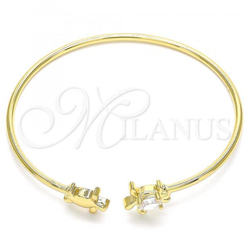 Oro Laminado Individual Bangle, Gold Filled Style Turtle Design, with White Micro Pave, Polished, Golden Finish, 07.156.0074 (02 MM Thickness, One size fits all)
