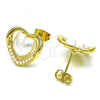 Oro Laminado Stud Earring, Gold Filled Style Heart Design, with Ivory Pearl, Polished, Golden Finish, 02.379.0015