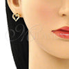 Oro Laminado Stud Earring, Gold Filled Style Heart Design, with Garnet Micro Pave, Polished, Golden Finish, 02.156.0486.2