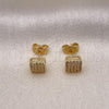 Oro Laminado Stud Earring, Gold Filled Style with White Micro Pave, Polished, Golden Finish, 02.344.0073