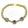 Oro Laminado Fancy Bracelet, Gold Filled Style with Multicolor Cubic Zirconia and White Micro Pave, Polished, Golden Finish, 03.283.0118.07