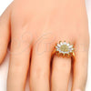 Oro Laminado Multi Stone Ring, Gold Filled Style Flower Design, with White Cubic Zirconia, Polished, Golden Finish, 01.210.0001.09 (Size 9)