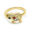Oro Laminado Multi Stone Ring, Gold Filled Style Elephant Design, with Multicolor and Black Cubic Zirconia, Polished, Golden Finish, 01.210.0088.1 (One size fits all)
