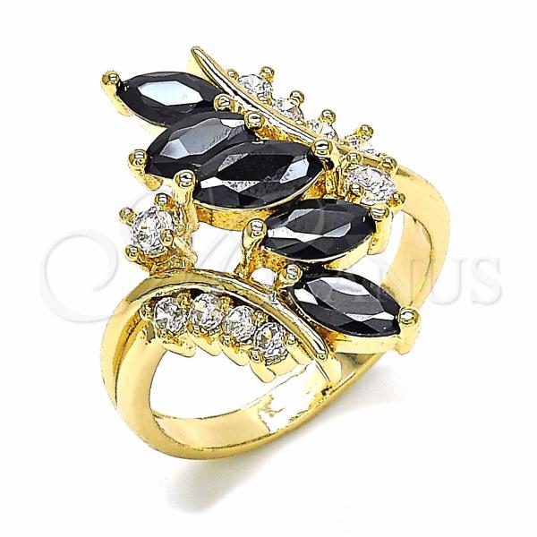 Oro Laminado Multi Stone Ring, Gold Filled Style with Black and White Cubic Zirconia, Polished, Golden Finish, 01.283.0008.07 (Size 7)