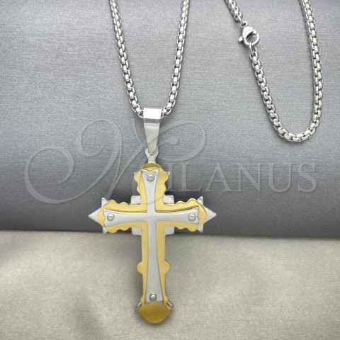 Stainless Steel Pendant Necklace, Cross Design, Polished, Two Tone, 04.116.0020.30