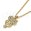 Oro Laminado Pendant Necklace, Gold Filled Style Owl Design, with White Micro Pave, Polished, Golden Finish, 04.156.0111.1.20