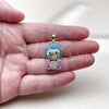 Oro Laminado Fancy Pendant, Gold Filled Style with White Cubic Zirconia, Blue Enamel Finish, Golden Finish, 05.284.0023