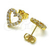 Oro Laminado Stud Earring, Gold Filled Style Heart Design, with White Cubic Zirconia, Polished, Golden Finish, 02.210.0665