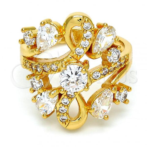 Oro Laminado Multi Stone Ring, Gold Filled Style Teardrop Design, with White Cubic Zirconia, Polished, Golden Finish, 01.210.0043.09 (Size 9)
