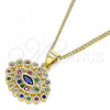 Oro Laminado Pendant Necklace, Gold Filled Style Evil Eye Design, with Multicolor Micro Pave, Polished, Golden Finish, 04.156.0397.1.20