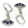 Rhodium Plated Long Earring, with Sapphire Blue Cubic Zirconia and White Micro Pave, Polished, Rhodium Finish, 02.236.0012.5
