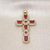 Oro Laminado Fancy Pendant, Gold Filled Style Cross Design, with Garnet Cubic Zirconia and White Micro Pave, Polished, Golden Finish, 05.341.0101.1