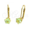 Oro Laminado Leverback Earring, Gold Filled Style with Light Green Cubic Zirconia, Polished, Golden Finish, 5.128.091