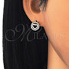 Oro Laminado Stud Earring, Gold Filled Style Heart Design, with White Micro Pave, Polished, Golden Finish, 02.213.0093.1