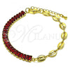 Oro Laminado Fancy Bracelet, Gold Filled Style Puff Mariner Design, with Garnet Cubic Zirconia, Polished, Golden Finish, 03.341.0168.2.07