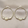Oro Laminado Medium Hoop, Gold Filled Style Guadalupe and Leaf Design, Diamond Cutting Finish, Golden Finish, 02.213.0831.40