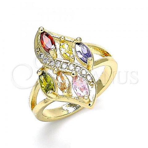 Oro Laminado Multi Stone Ring, Gold Filled Style with Multicolor Cubic Zirconia, Polished, Golden Finish, 01.210.0112.08