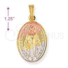 Oro Laminado Religious Pendant, Gold Filled Style Medalla Milagrosa Design, Diamond Cutting Finish, Tricolor, 5.199.032