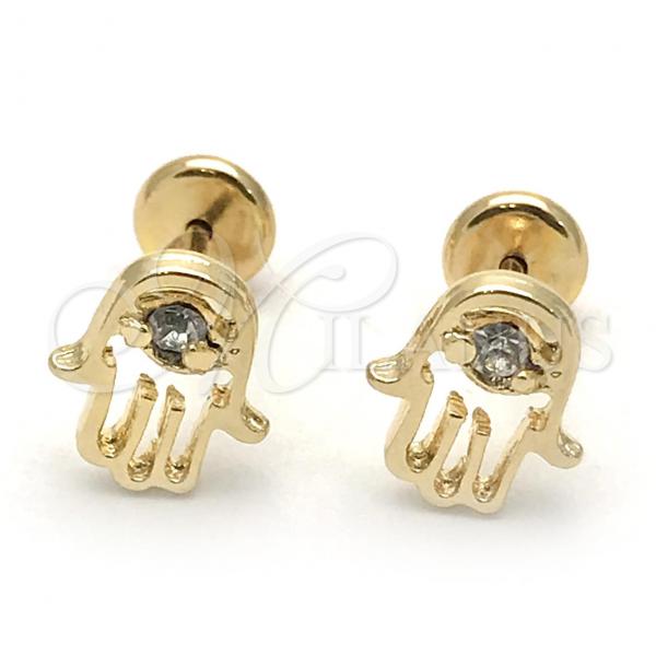 Oro Laminado Stud Earring, Gold Filled Style Hand Design, with White Cubic Zirconia, Polished, Golden Finish, 02.09.0192