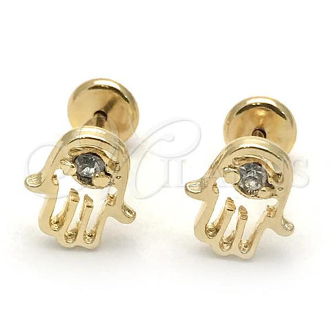 Oro Laminado Stud Earring, Gold Filled Style Hand Design, with White Cubic Zirconia, Polished, Golden Finish, 02.09.0192