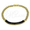 Oro Laminado Fancy Bracelet, Gold Filled Style Baguette and Leaf Design, with Black Cubic Zirconia, Polished, Golden Finish, 03.283.0277.07