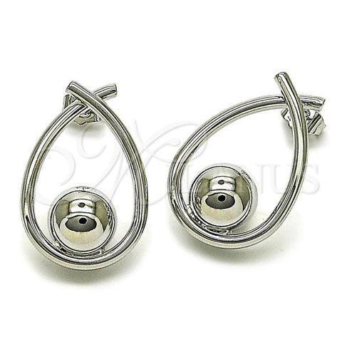 Rhodium Plated Stud Earring, Teardrop and Ball Design, Polished, Rhodium Finish, 02.428.0011.1