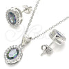 Sterling Silver Earring and Pendant Adult Set, with Vitrail Medium Cubic Zirconia and White Crystal, Polished, Rhodium Finish, 10.175.0078.5
