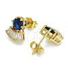 Oro Laminado Stud Earring, Gold Filled Style with Sapphire Blue and White Cubic Zirconia, Polished, Golden Finish, 02.346.0008.2