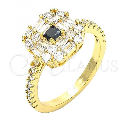 Oro Laminado Multi Stone Ring, Gold Filled Style with Black and White Cubic Zirconia, Polished, Golden Finish, 01.221.0015.2.07 (Size 7)