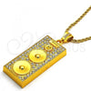 Gold Tone Pendant Necklace, Rope Design, with White Crystal, Polished, Golden Finish, 04.242.0012.30GT
