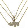 Oro Laminado Pendant Necklace, Gold Filled Style Elephant Design, with White Cubic Zirconia and White Micro Pave, Polished, Golden Finish, 04.213.0123.16
