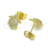 Oro Laminado Stud Earring, Gold Filled Style Turtle Design, with White Micro Pave, Polished, Golden Finish, 02.284.0048