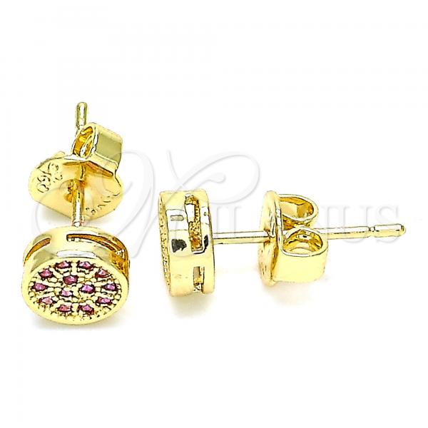 Oro Laminado Stud Earring, Gold Filled Style with Ruby Micro Pave, Polished, Golden Finish, 02.156.0478.1