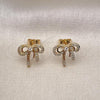 Oro Laminado Stud Earring, Gold Filled Style Bow Design, with White Micro Pave, Polished, Golden Finish, 02.283.0096